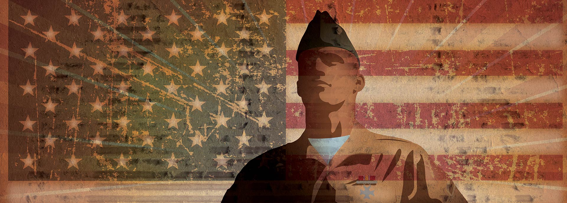 Image of a US Marine and the American flag