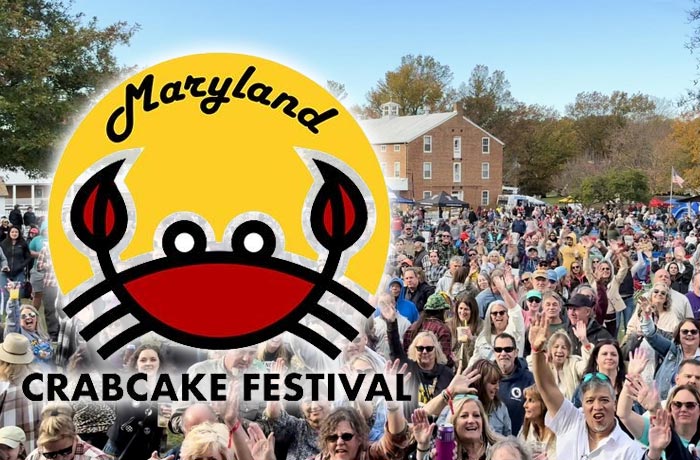 Image of a crowd of people at the Farm Museum with a Crabcake Festival logo over the image